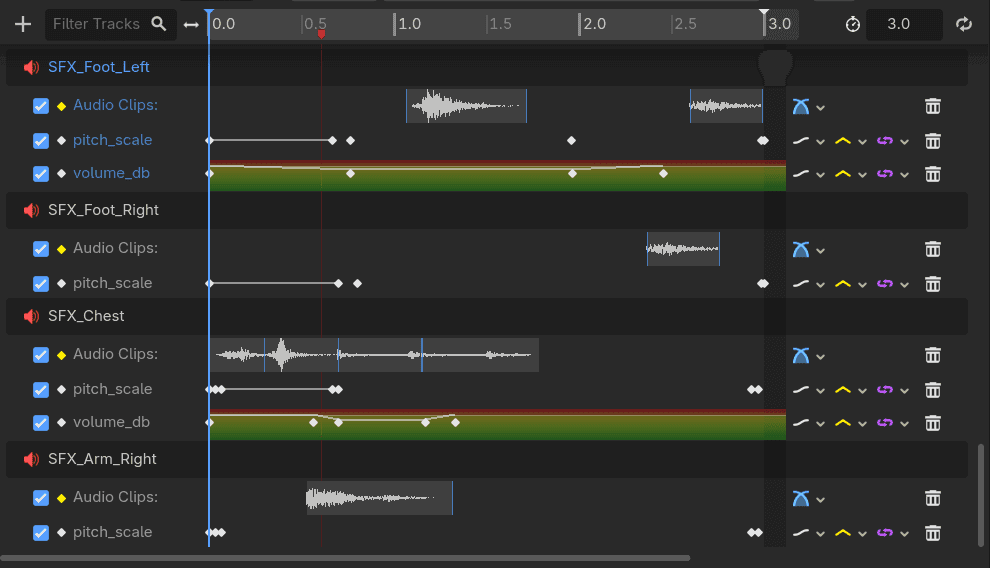Keyframing sound effects in the engine's animation player