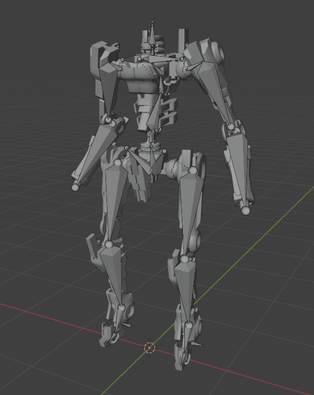 The warbot armature — bones placed at natural bending locations